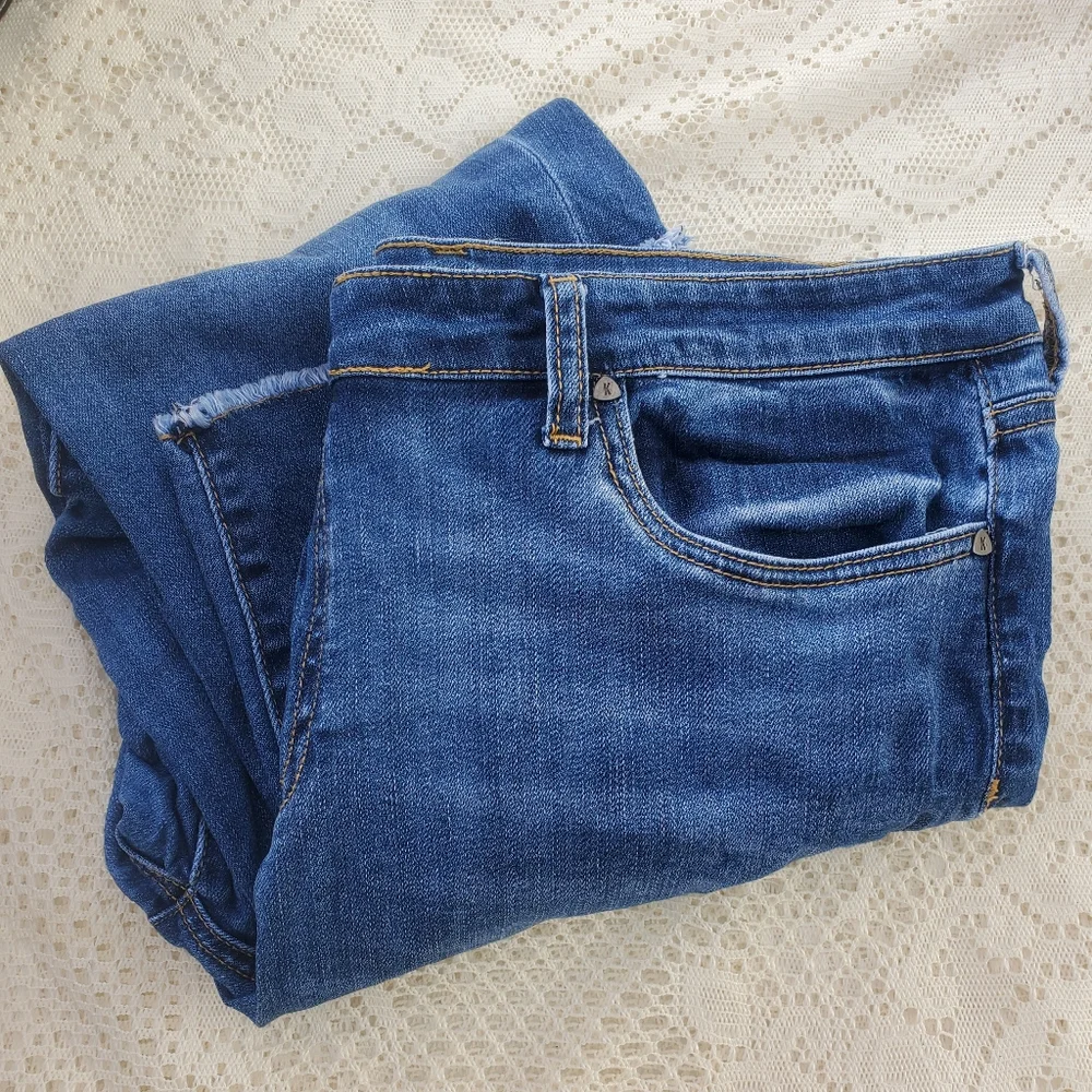 Kut From the Kloth Distressed High Rise Crop Straight Leg Raw Hem Jeans Size 16 - Picture 2 of 12